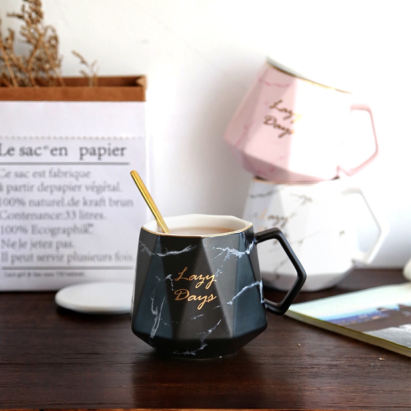 Marble Glazes Ceramic Mug Porcelain Rhombus Shaped Drinking Tea Mugs Breakfast Office Water Coffee Cups for Men Women