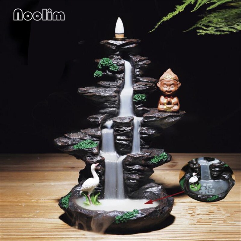 Resin High Mountain Waterfall Backflow Incense Burner Meditation Smoke Waterfall Aromatherapy Censer Home Decor Ornaments