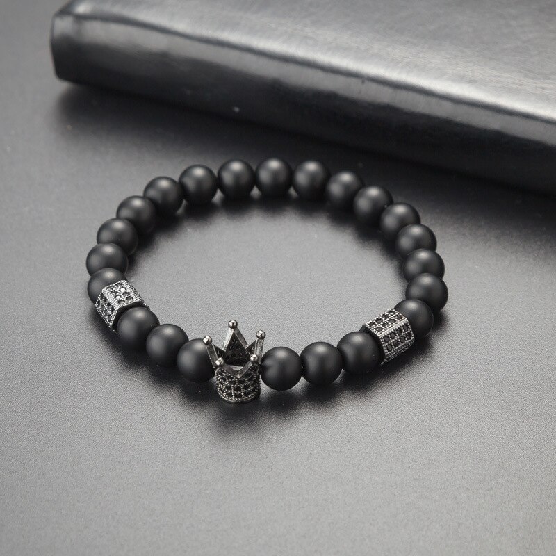 Trendy Micro Ingelegd Zirkoon Crown Cz Skull Armband Set Charm Mannen Kraal Armband Paar Sieraden