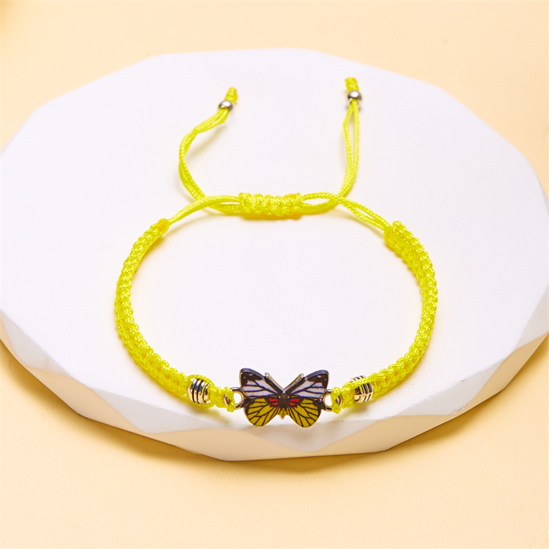 Pulsera de cuerda trenzada hecha a mano para mujer, pulseras con colgante de animales y mariposas coloridas, de joyería para: Oro oscuro