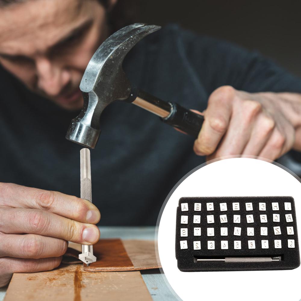 Leimaaminen kiinteä metalli painotyökalu nahka painomuotit nahkatyöt aakkosten kirjaimet leimaus rei'itystyökalusarja