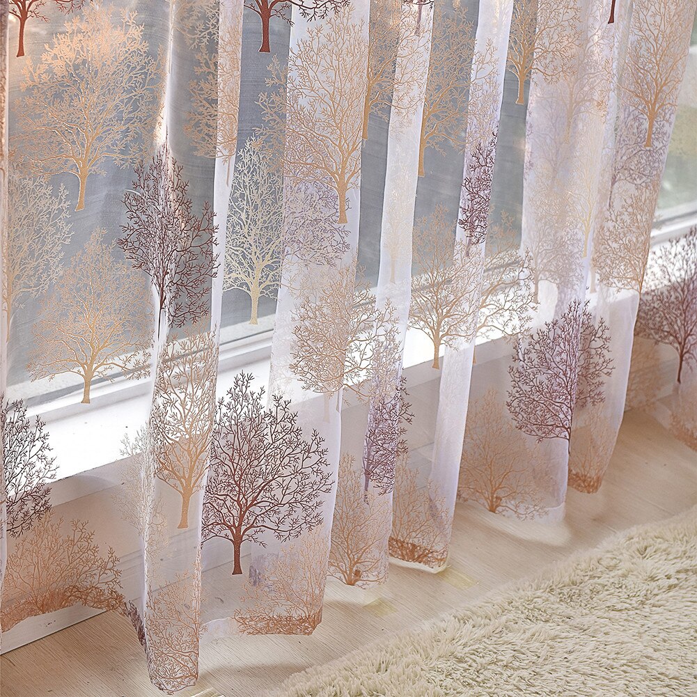 Curtain Panel Voile Sheer Curtain, Floral Tree Sheer Curtains Tulle Voile Curtain for Bedroom Living Room Balcony,100cm x 250cm
