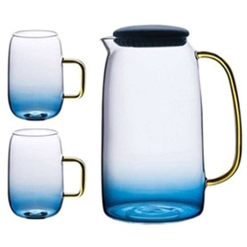 Blauw Kleurverloop Marmer Koud Water Glazen Fles Set Hittebestendige Glazen Pot Waterkoker