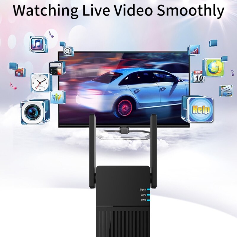 Easy Setup WiFi Repeater WiFi Booster Signal Extender Wireless Internet Amplifier Black 1200M WiFi Extender