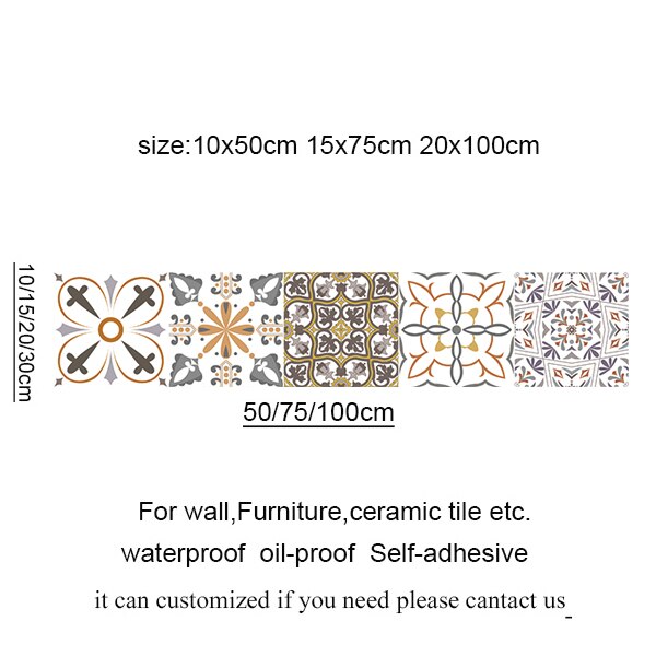 20 x 100cm pvc vægklistermærke spansk stil retro badeværelse vandtæt arabisk selvklæbende tapet gulvmosaik fliser klistermærker væg: 3 / 20 x 100cm