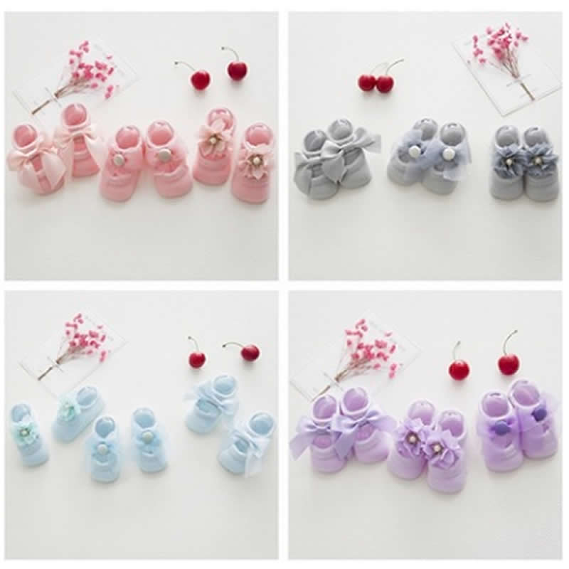 baby baby thin cotton socks floor combed cotton bud silk flowers bow antiskid ship rubber toddler baby non-slip socks point