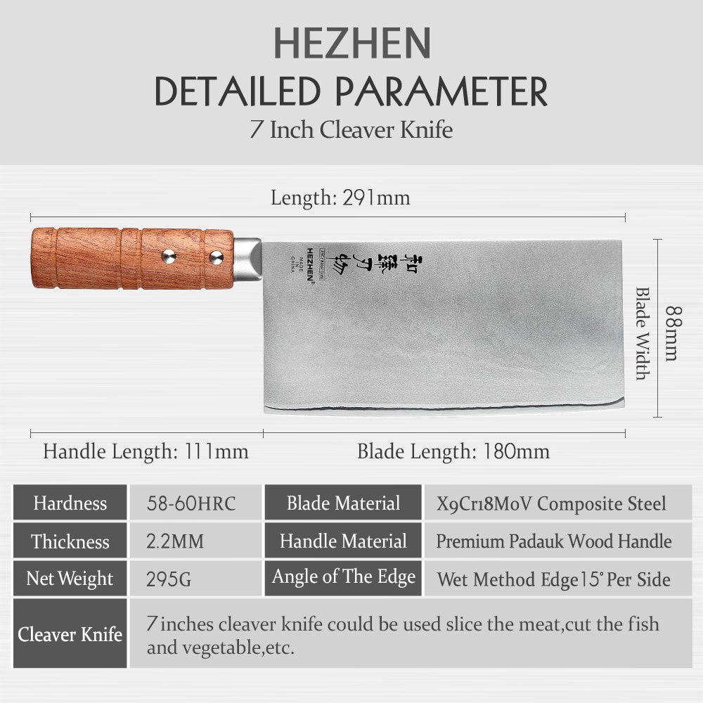 HEZHEN 7 Inches Slice Knife Stainless Steel Chinese Handmade Kitchen Chef Knives Razor Sharp Cook Knife