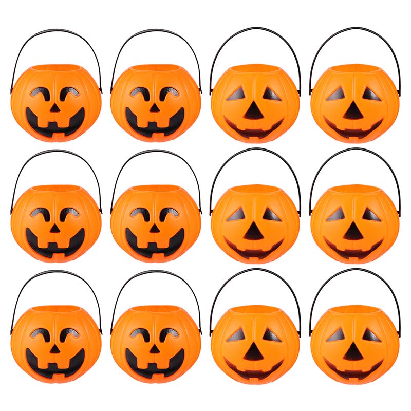 12 Pcs Halloween Papier Pompoen Opknoping Lantaarn Decoratie Props Snoep Opslag Emmer Plastic Materiaal Twee Stijlen Zes Elke Orange
