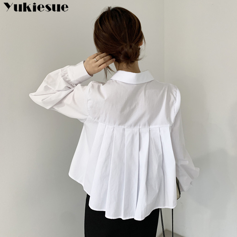 Blusas koszule damskie koreańskie bluzki letnie Blusas Fashion bufiaste rękawy białe bluzki plisowana nieregularna biurowa, damska eleganckie topy