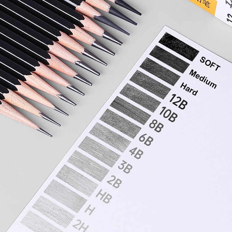 12pc Charcoal Graphite Sketch Pencils 3H 2B 7B 12B Soft Medium Hard Art Painting Wood Drawing Pencil For Artist Kid