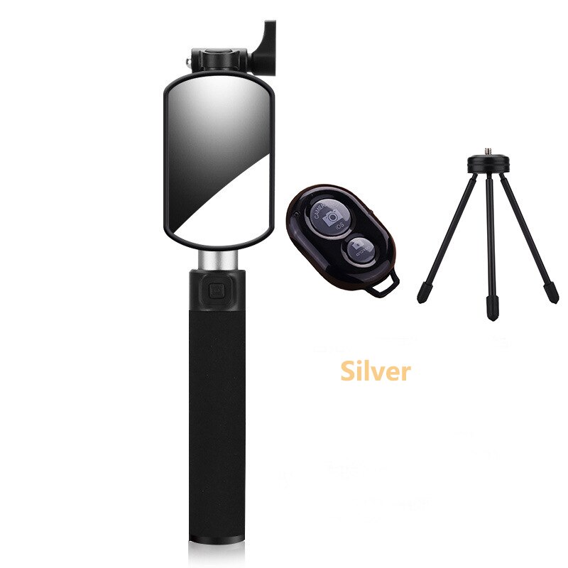 Handheld Wired Selfie Stick met Spiegel Uitschuifbare Monopod Mini Statief Bluetooth Remote voor Iphone Xiaomi Sumsang Smartphons: Silver