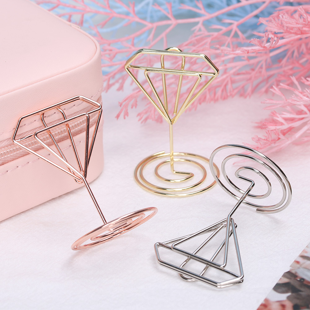 1/3/5Pcs Metal Heart Diamond Shape Clamp Place Card Holder Photo Clip Table Number Stand for Wedding Party Desktop Decor
