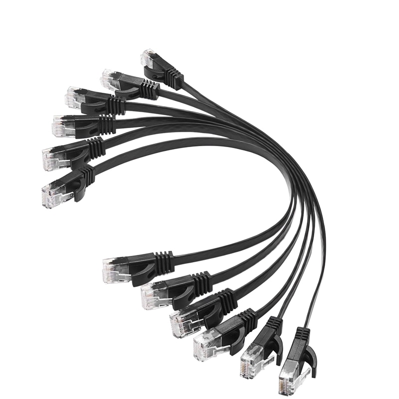 6 Pcs 1 Ft Flat Internet Netwerk Kabel Effen Cat6 Hoge Snelheid Patch Lan Draad Met Snagless Rj45 Connectors: Default Title