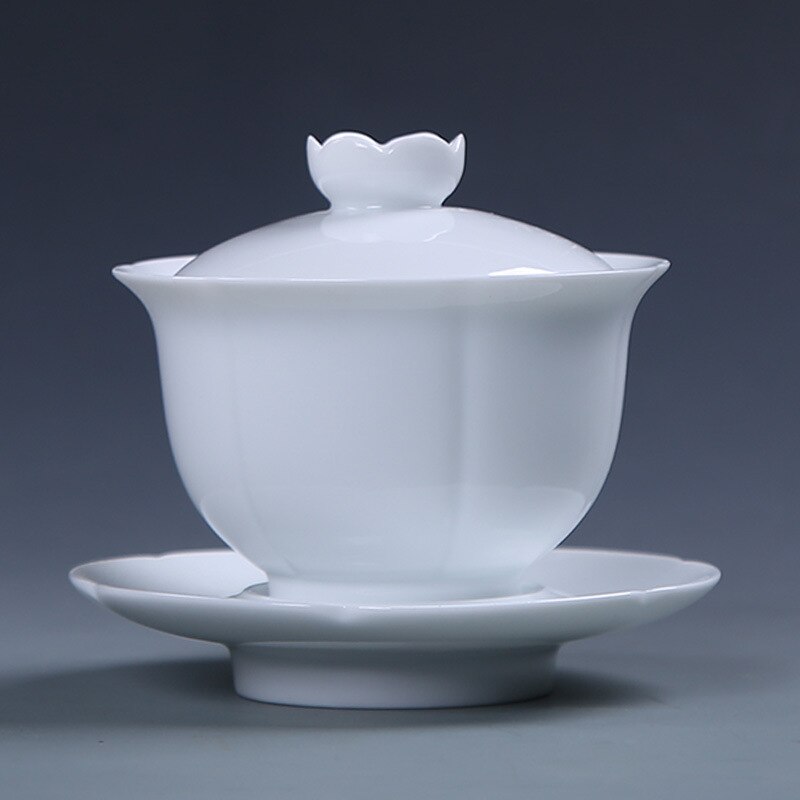Shadow Celadon Tea Set Tea Cup Tea Bowl Handmade Ceramic Three-force Tureen Large Size Sopera De Ceramica Chrysanthemum Tea: white porcelain