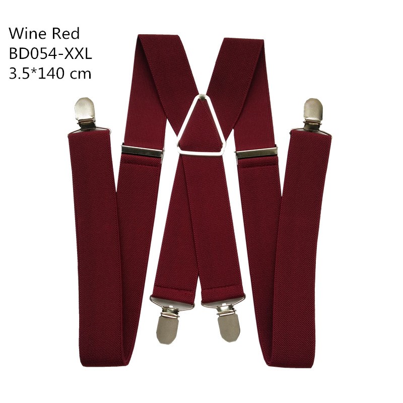 Solid Color Unisex Adult Suspenders Men XXL Large Size 3.5 cm Wide Adjustable Elastic 4 Clips X Back Women Trousers Braces Party