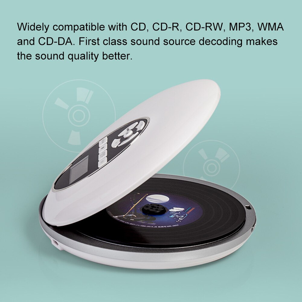 Round Portable CD Player Headphone MP3 Player HiFi Music Reproductor CD Walkman Discman Player with AUX Cable Support TF Card