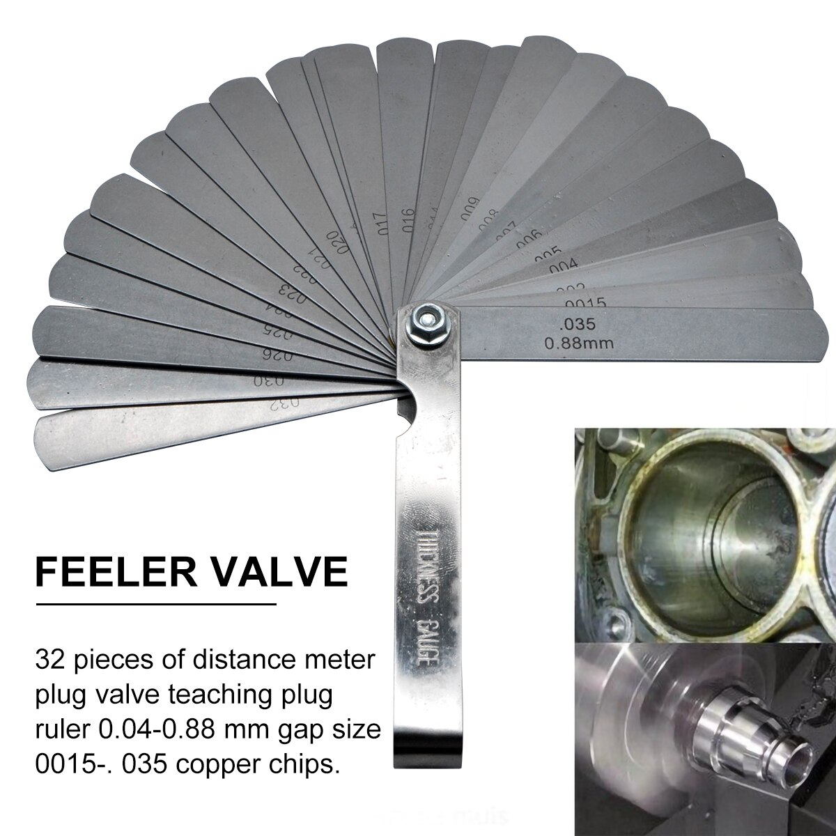 32 stk afstandsmåler følemåler ventil undervisning følermåler rustfrit stål 0.04-0.88mm foldbart måleværktøj
