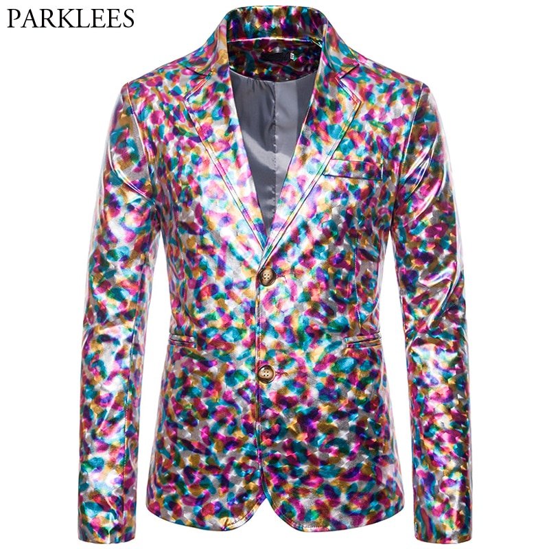 Heren Smoking Zilver Blazers Shiny Luxe Blazer Mannen Stijlvolle Glitter Slim Fit Heren Pak Jas Party Stage Prom Mannelijke Kostuum homme