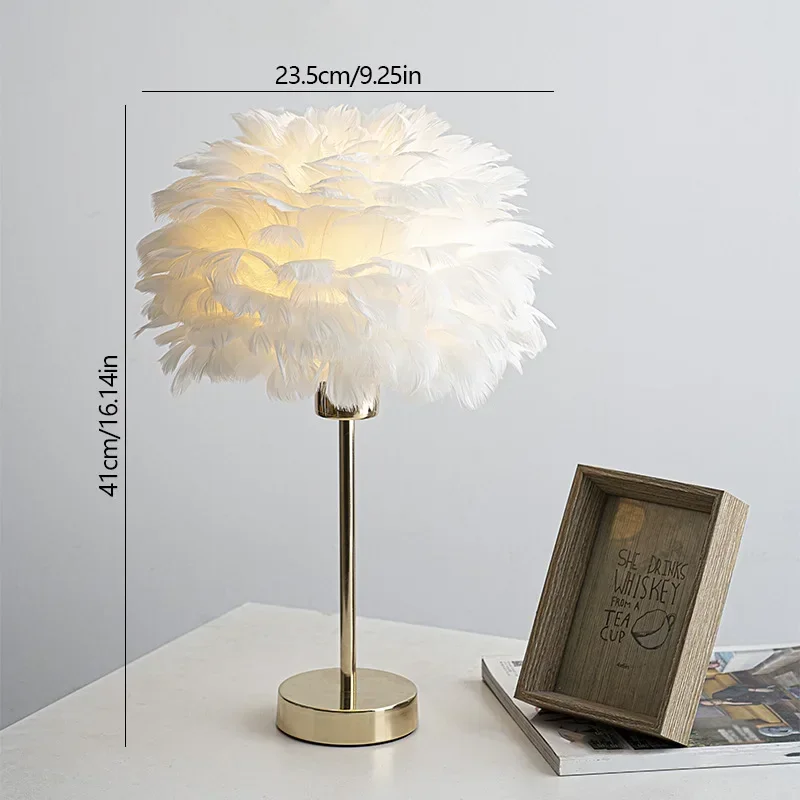nordisch Feder Tischlampe Romantische Nachttischlampe Studie Schlafzimmer Dekoration Atmosphäbetreffend Nachtlichter: Weiß