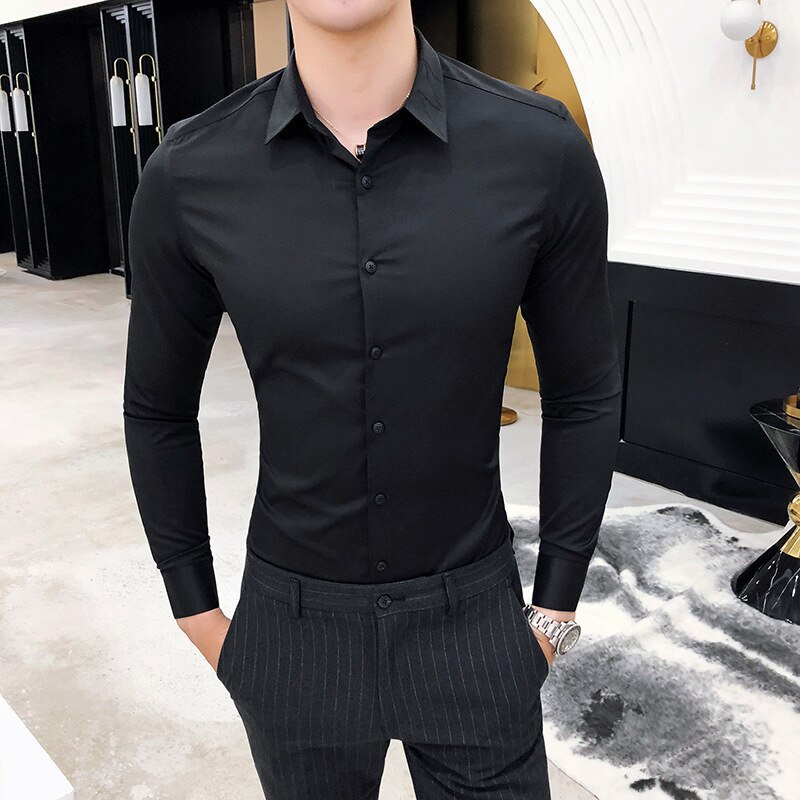 Siden långärmad skjorta herr klänning skjorta herr fritidsskjortor företag bröllop smoking skjorta camisa social masculina