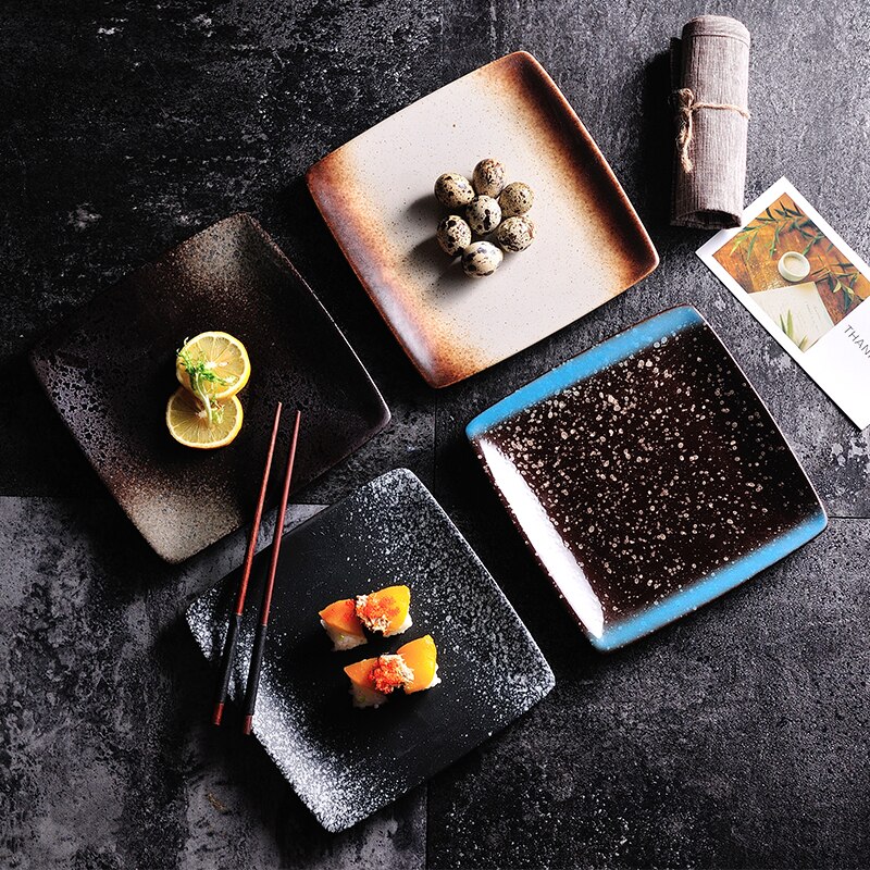Fancity Creatieve Japanse Stijl Keramische Plaat En Wind Cuisine Vierkante Plaat Thuis Sushi Plaat Diner Plaat Retro Dessertbord