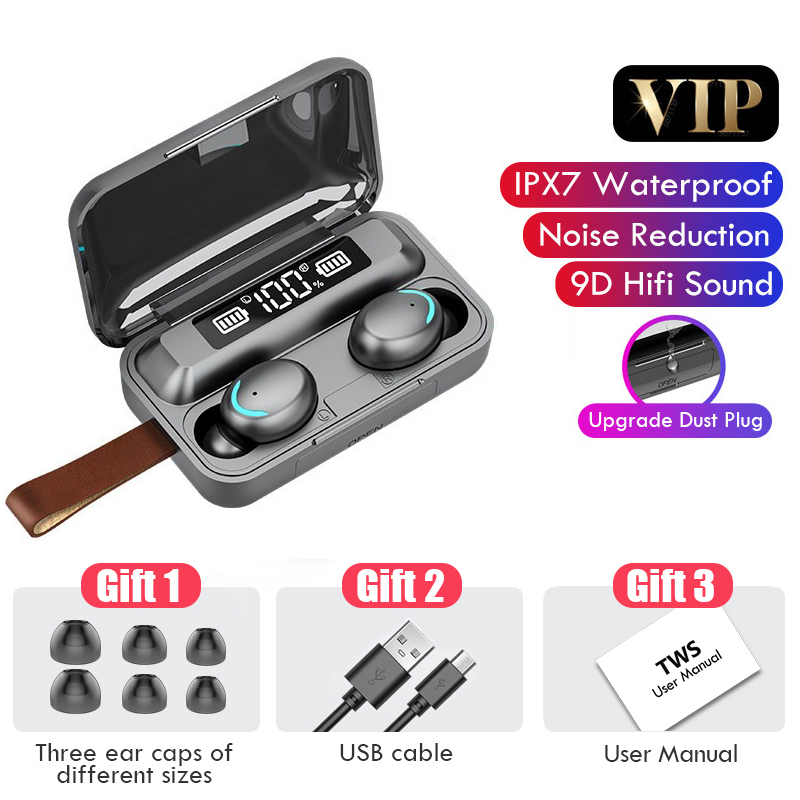 TWS Bluetooth 5.0 Earphones 2200mAh Charging Box Wireless Headphone 9D Stereo Sports Waterproof Earbuds Headsets With Microphone: A