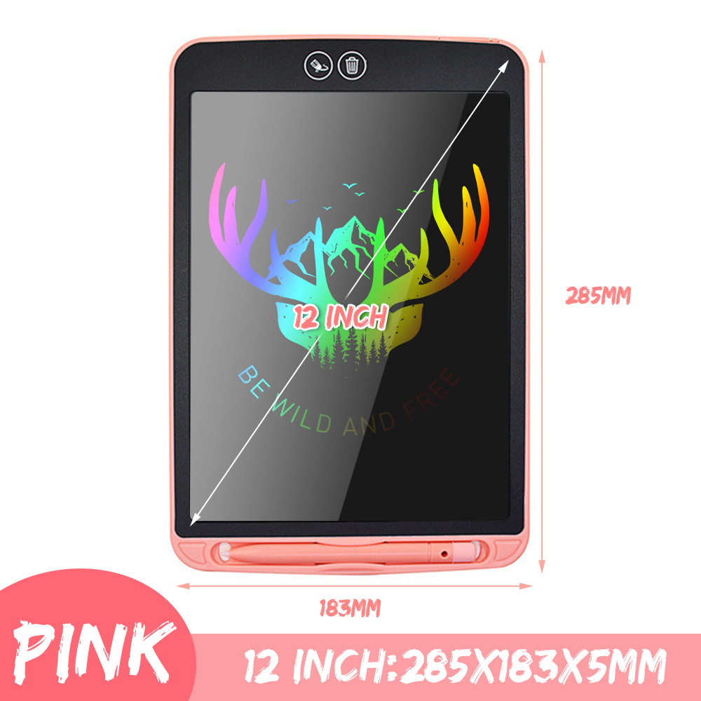 12 inch LCD Writing Tablet Partially Erasing Drawing Board Electronic Thick Pen Highlighting Pads DIgital Tablets With Battery: Black
