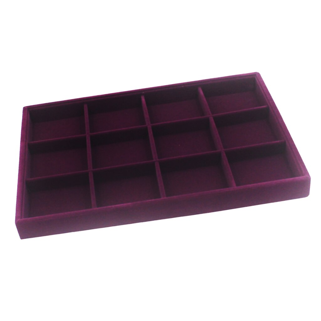 Velvet Drawer Jewlery Box Organizer Tray for Watch Bangle Rings Display Showcase Purple 35 x 24 x 3cm