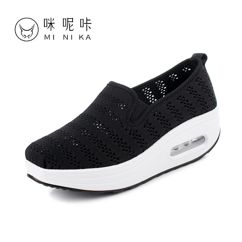 Women Toning Sport Shoes Breathable Mesh Slip on Lady Body Shaping Fitness Shoes Outdoor Women Slimming Swing Sports Shoes: Black / 40