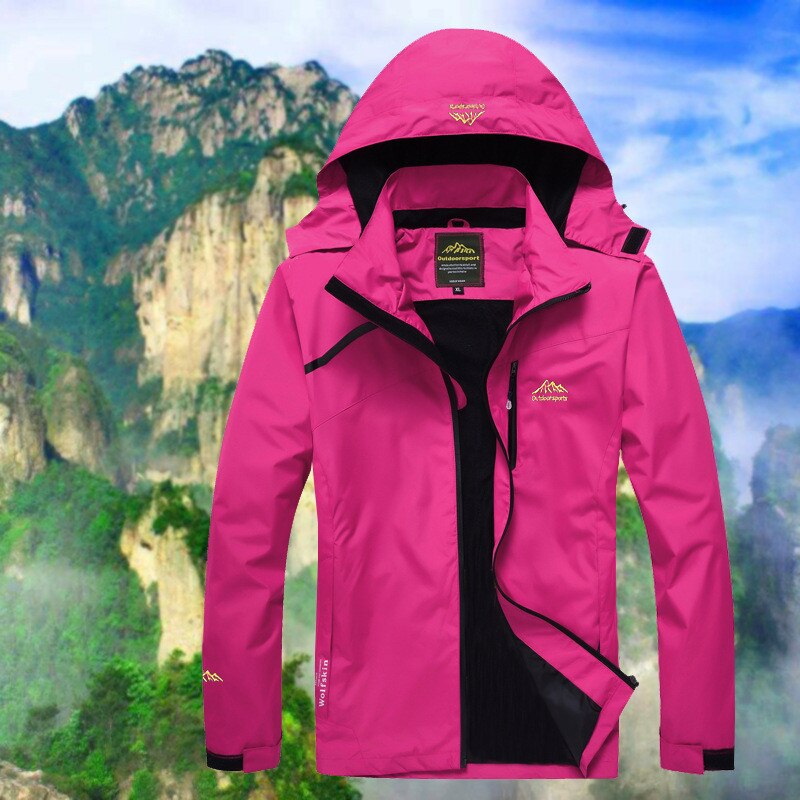 Outdoor Hiking jacket Spring autumn Women windproof waterproof thin hooded Windbreaker climbing camping Trekking Fishing coat: rose / M