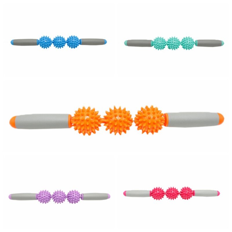 Yoga Spier Massage Roller Hoge Sterkte Stok Fitness Gym Body Taille Been Back Relax Sport Tool Met 3 Punt Spiky ballen