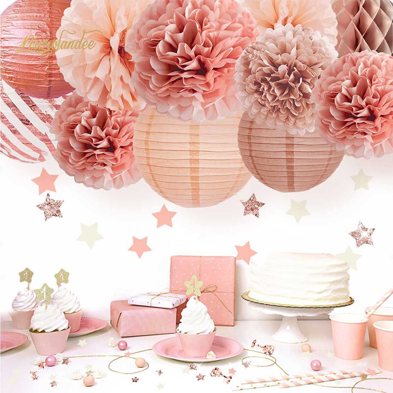 NICROLANDEE 12 Uds. Pompones de papel rosa dorado, decoraciones de para boda, despedida de soltera, Baby Shower