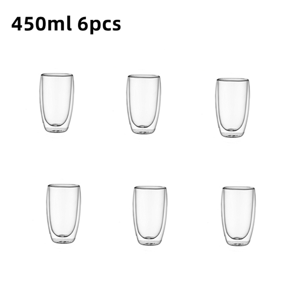 6 stuks dubbelwandige geïsoleerde glazen espressokopjes 80/150/250/350/450 ml geïsoleerde thermische glazen koffiemok voor thee/sap/melk, latte: Donker Kaki