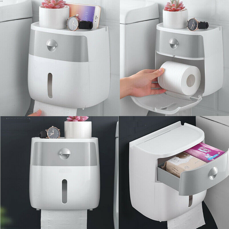 Vandtæt vægmonteret toiletrulle papirholder skuffe opbevaring håndklæde badeværelse silkepapir boks rack /ved