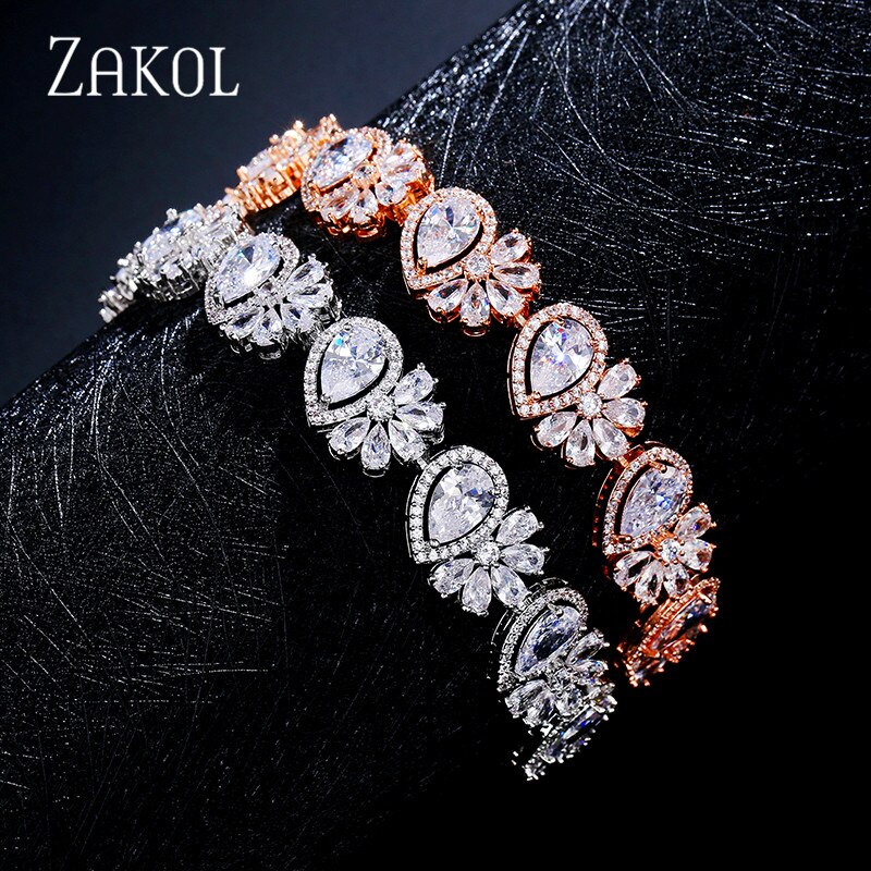 ZAKOL romantique AAA cubique zircone feuilles dégoulinant bijoux de mariée Bracelet pour les femmes de mariage travail fête anniversaire FSBP2129