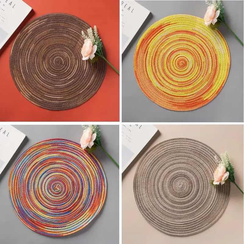 Rund bordsunderlägg vävd vinyl individuella bordsunderlägg för bord halkfri köksservis dryckesunderlägg högtidsdekoration