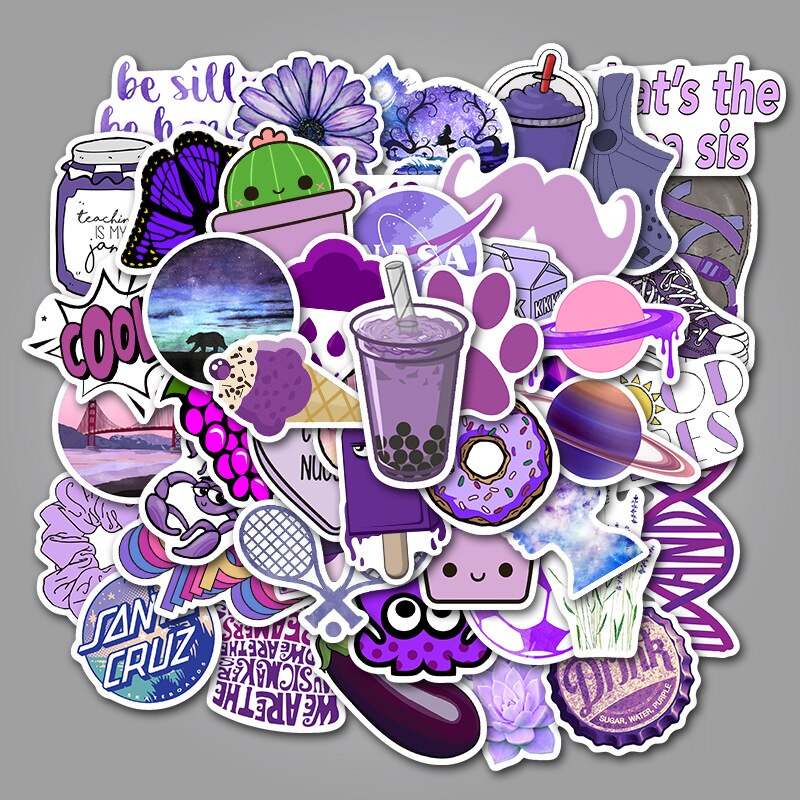 50pcs Cartoon Vsco Girls Stickers Purple Sticker Kids Decals for DIY Car Laptop PC Guitar Notebook Luggage Skateboard Decoration