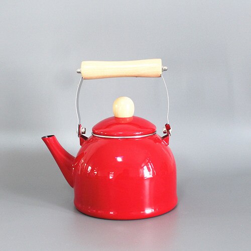 Bouilloire en porcelaine émaillée 1.4L | Japonais, bouilloire rouge fond plat épais, porcelaine émail bouilloire d'eau froide, théière cuisine Camping: 1.4L RED