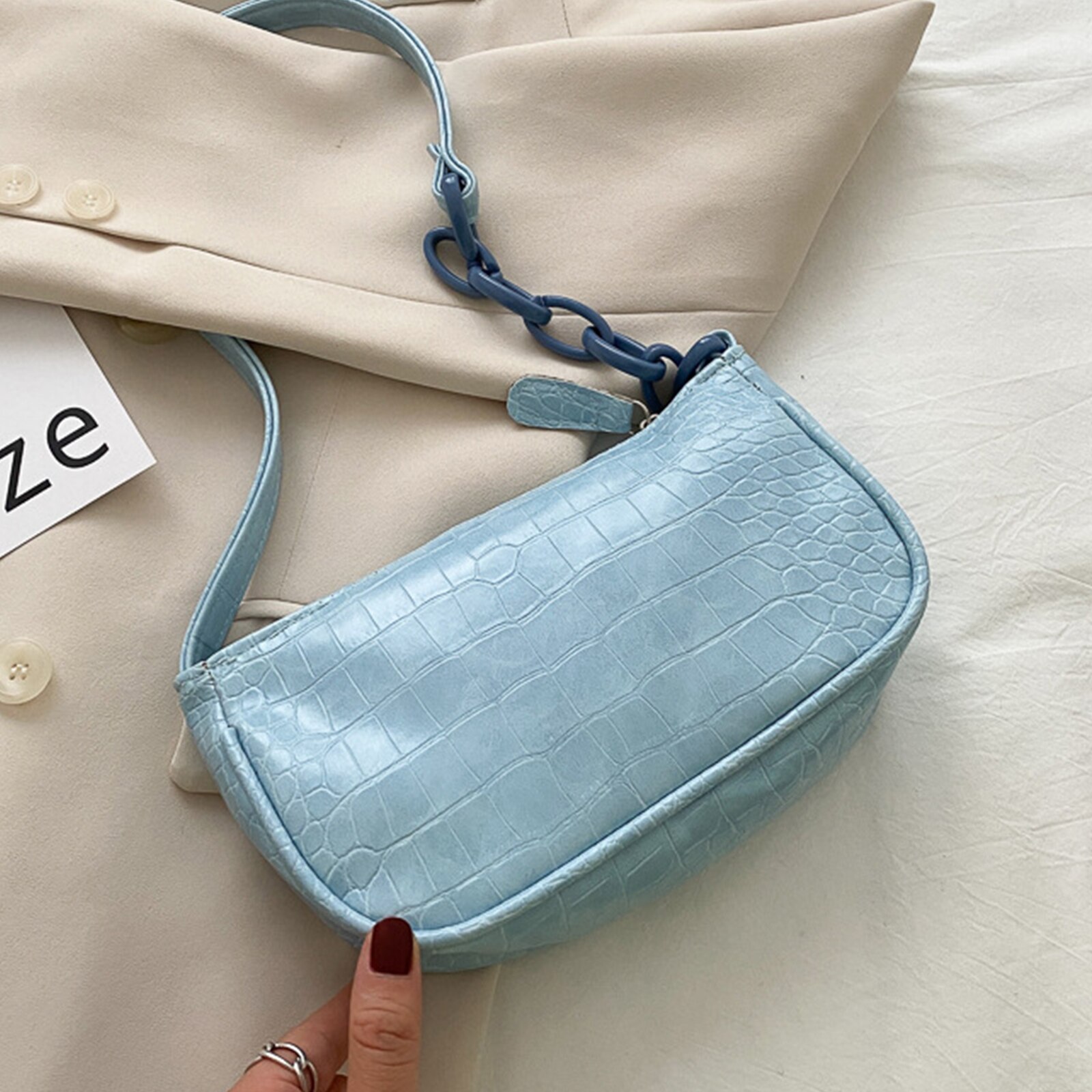 retro Kleine Schulter Taschen Für Frauen Süssigkeit Farbe Kette Handtaschen PU Leder Crossbody Jahrgang Griff Tasche Weibliche Taschen Kupplung: Blau