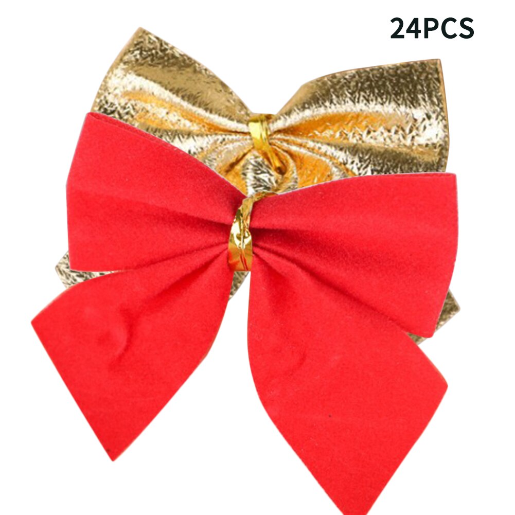 24 stuks mooie strik kerstversiering kerstboomdecoratie festival feest huis strikken kerstballen kerstballen jaardecoratie: Goudrood