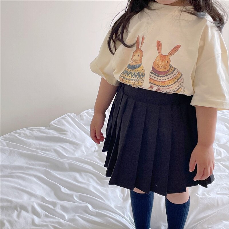 Maglietta per bambini 2152B maglietta a maniche corte per bambini estate 2022 maglietta stampata a fiori di coniglio per ragazzi e ragazze