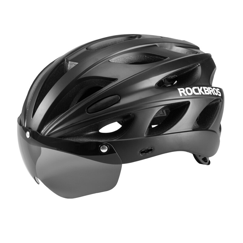 ROCKBROS Integrally-molded Bicycle Helmets Ultralight Magnetic Goggles MTB Mountain Road Cycling Helmets With Glasses 57-62 CM: TT-16-BK