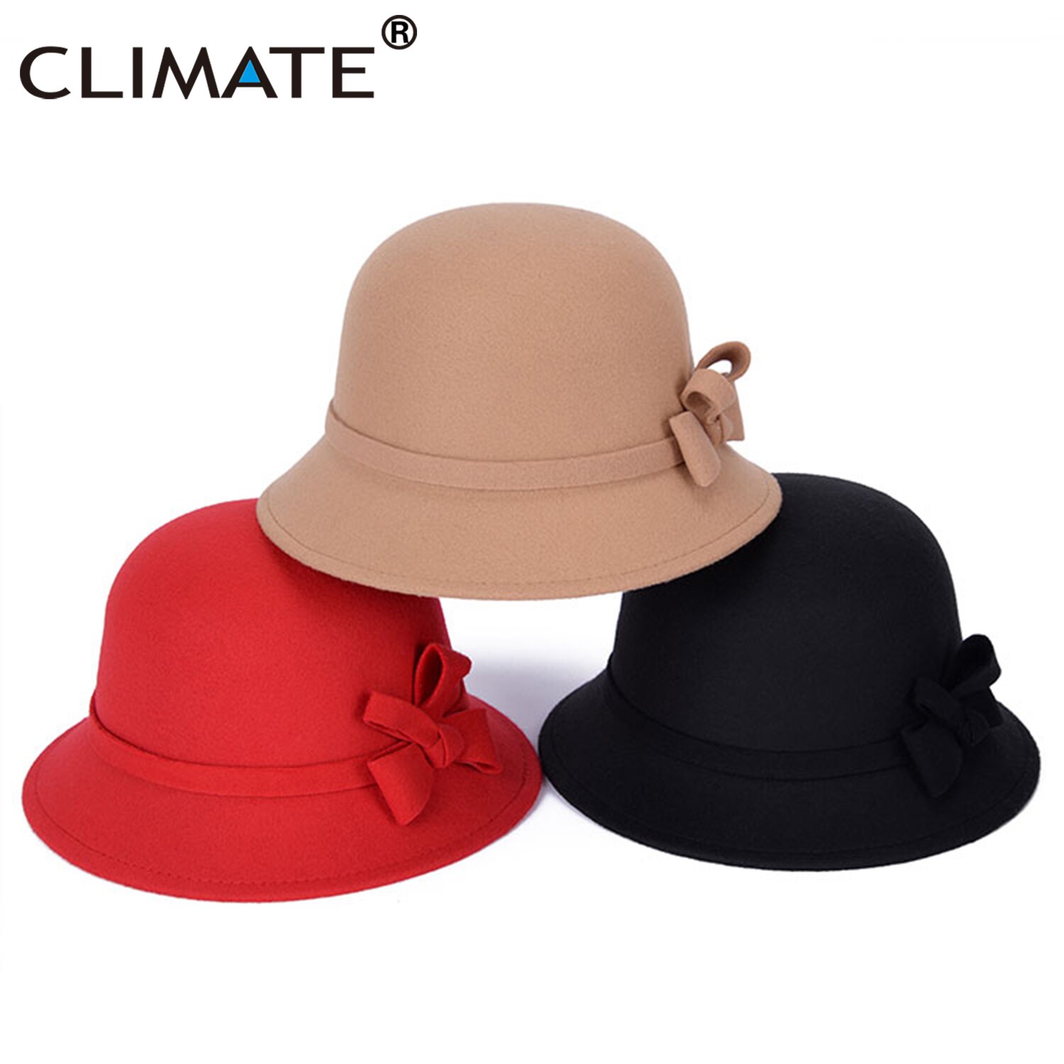 CLIMATE Women Bowknot Fedoras for Woman Fascinator Fedora Hats Ladies Girls Cap Mom Hats Nice Polyester Woolen Cap Hat