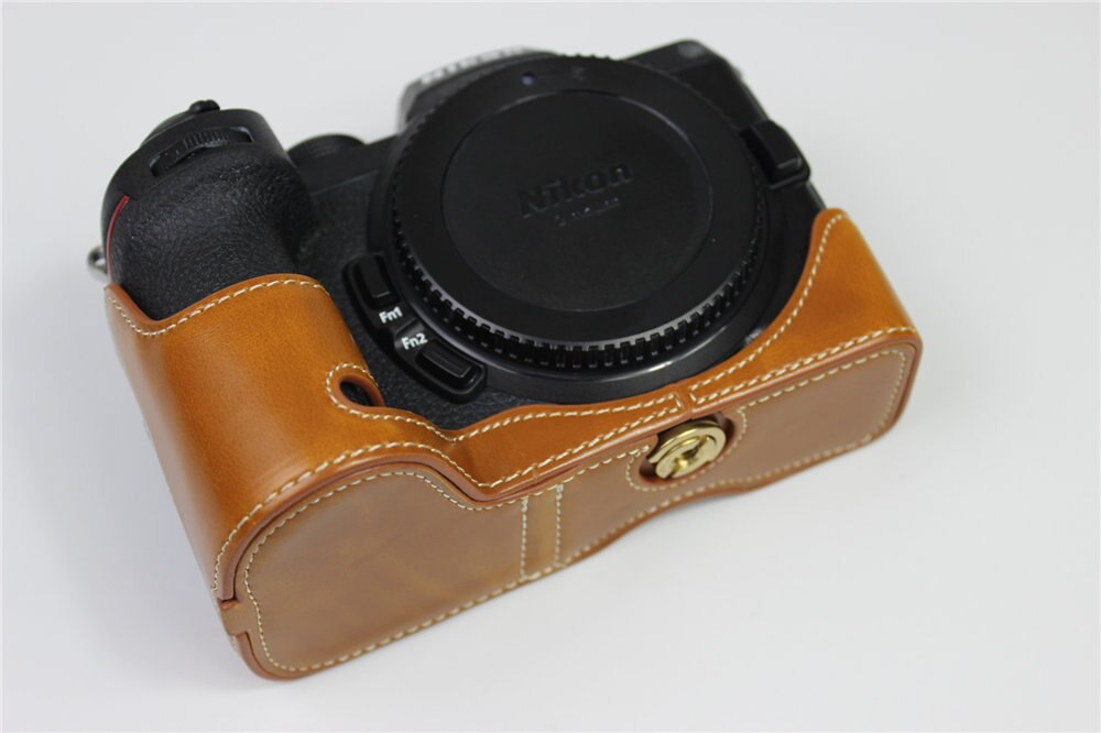 Kamera taske taske pu læder halv krop sæt cover til nikon  z5 z6 z7 bund sag med batteri åbning sort / brun / kaffe: Brun
