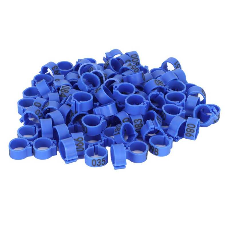 100 Stuks Herbruikbare Vogel Voet Ringen Bands 10Mm 001-100 Genummerd Duiven Identificeren Clip Gevogelte Supply: Blauw