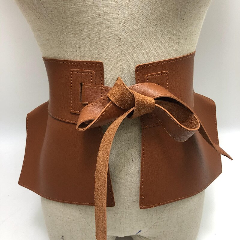 Women Peplum Belt Female Skirt Leather Waist Belts Ladies PU Black Bow Wide Harness Dresses Waistband