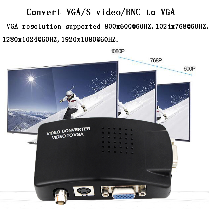 Bnc til vga video omformer s-video inngang til pc vga ut adapter digital bytter eske til pc tv kamera dvd dvr