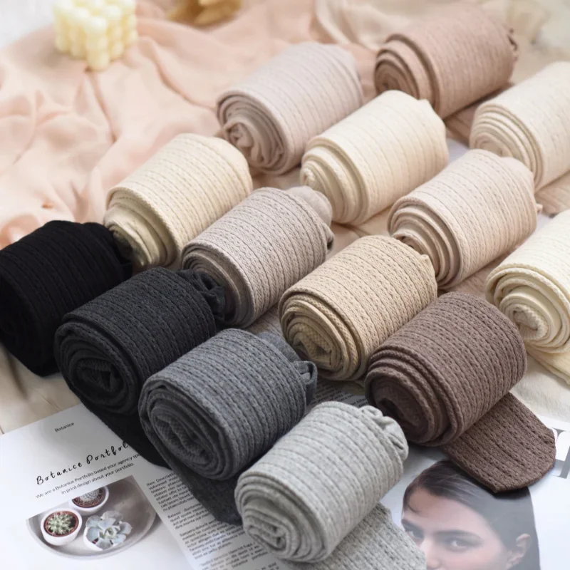 Japanse Winter Verticale Bar Warme Panty Haver Kleur Mager Volledige Voet Verdikte Basis Sokken Snoep Kleur Foundation Pluche Panty