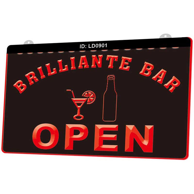 Ld0901 brilliante bar åpenn 3d gravering ledet lys skilt flere farger gratis detaljhandel