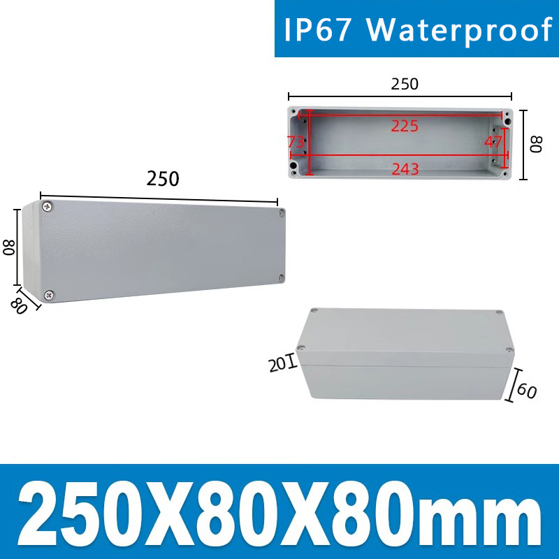 Boîtier en aluminium extérieur IP67 boîtier électrique étanche extérieur scellé projet boîtier d'instrument boîte de jonction industrielle: Black